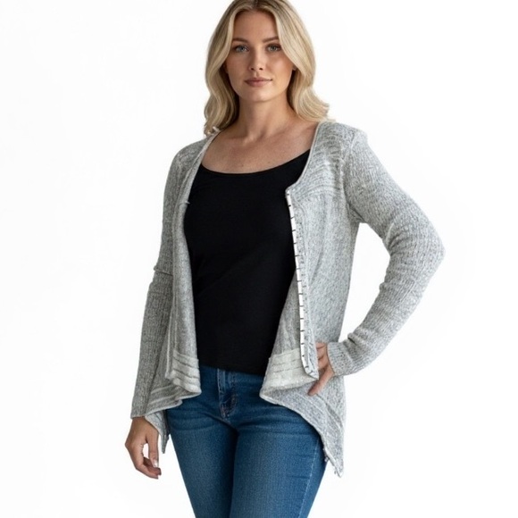 Free People Never Again Ribbed Cardigan Gray Asym Hem Small - Picture 3 of 15